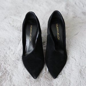 Tamara Mellon Kiss Hard Suede Black Heels SZ 39